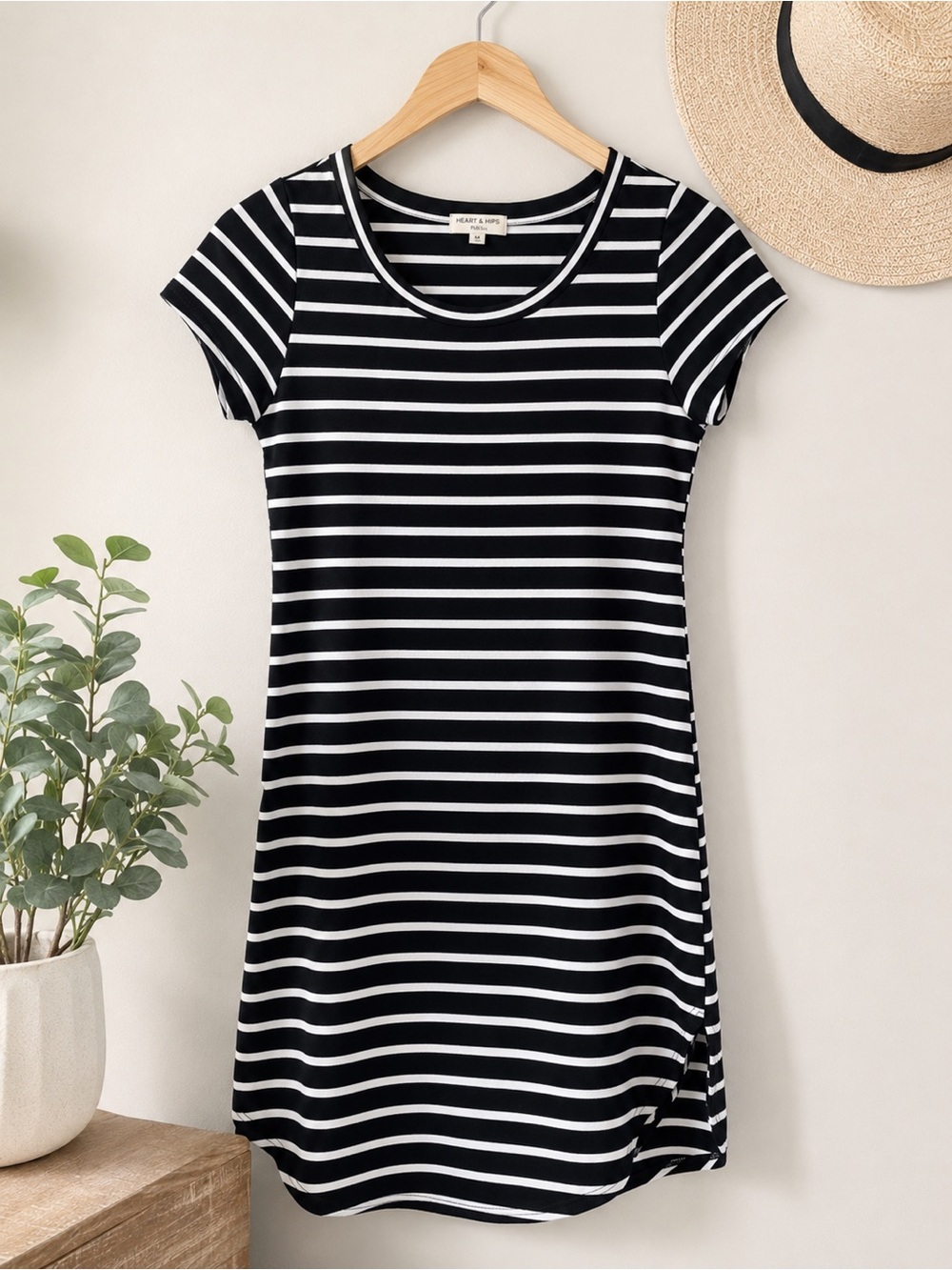 Heart & Hips Black White Striped T Shirt Dress Mini Bodycon Medium